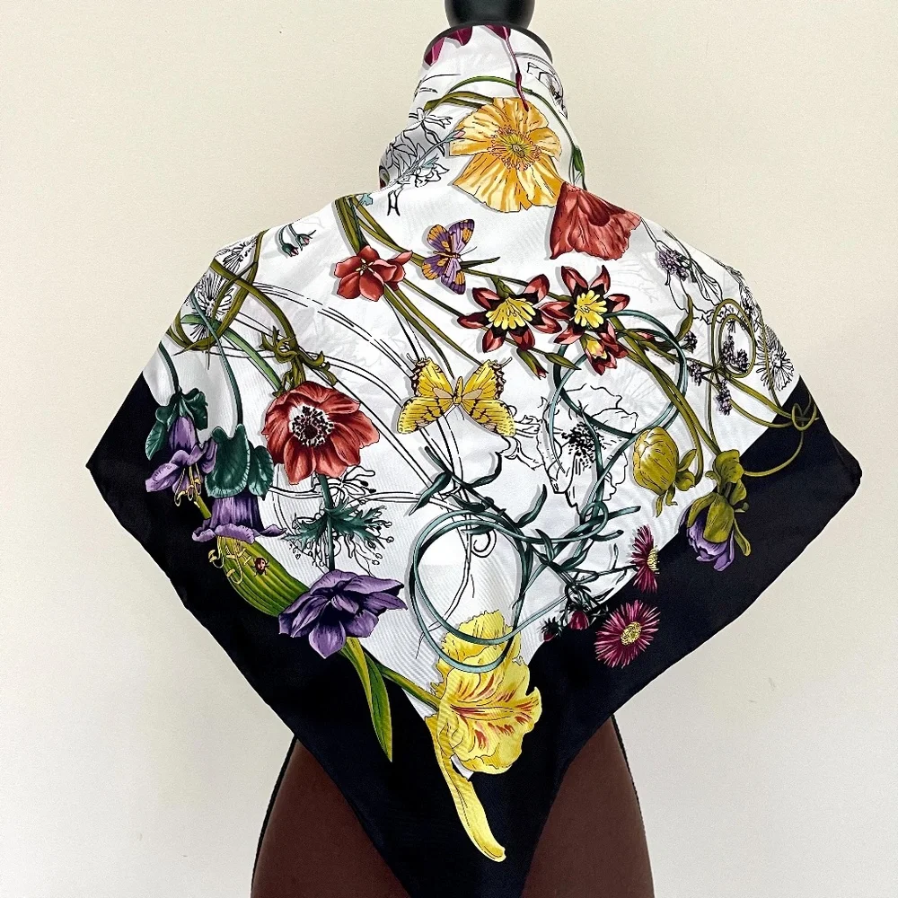 Display #1 Gucci Scarf Flora Infinity Print White Silk Scarf Wrap